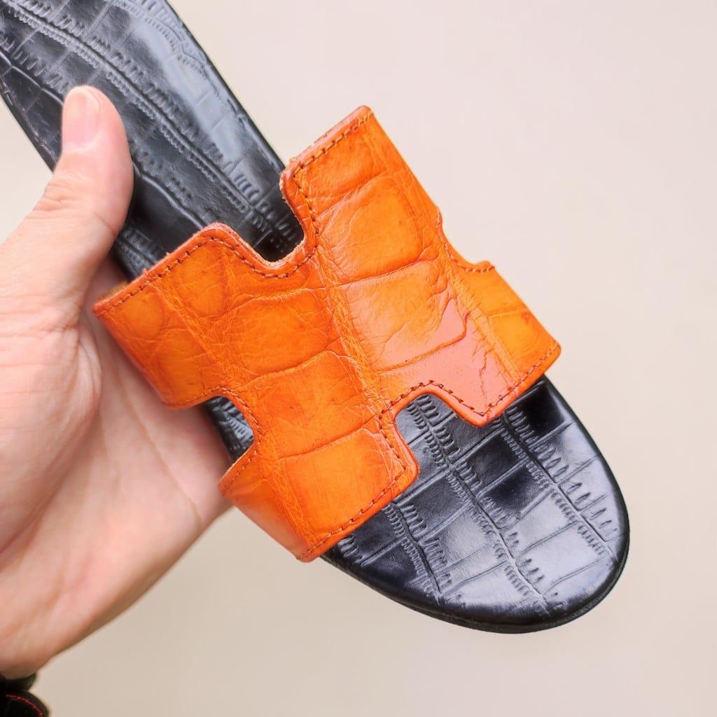 Dép cao gót 10cm cho Nữ. Da cá sấu Vàng bò Nổi bật!