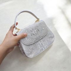 Túi nắp bầu siêu dễ thương. Da cá sấu bạch tạng Cao Cấp!