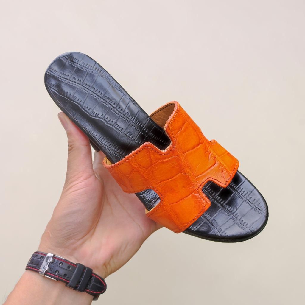 Dép cao gót 10cm cho Nữ. Da cá sấu Vàng bò Nổi bật!