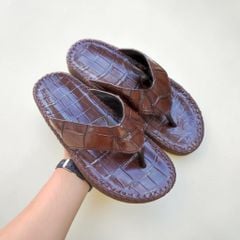 Dép kẹp đế cao. Full Da cá sấu màu Nâu huyền thoại!