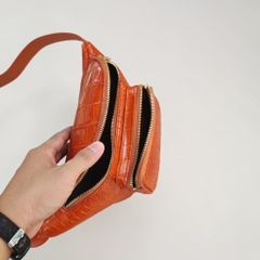 Túi đeo bụng Da cá sấu Loại Dày phình to Đựng nhiều đồ. Phiên bản Vàng bò đẹp Nổi bật!