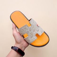 Dép ngang da bụng cá sấu Bạch tạng LÓT MÀU rất đẹp!