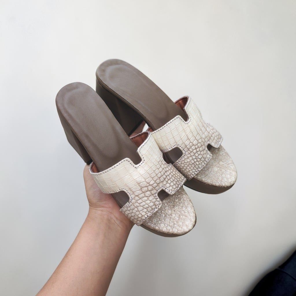 Dép cao gót Nữ 10cm. Da cá sấu bạch tạng Hàng Hiếm!