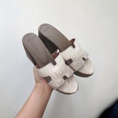 Dép cao gót Nữ 10cm. Da cá sấu bạch tạng Hàng Hiếm!