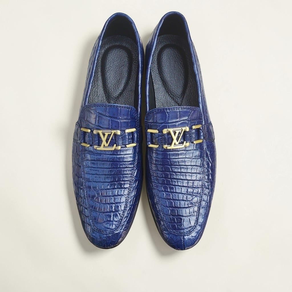 Giày tây Form dài đẹp chuẩn men. Da bụng cá sấu xanh navy!