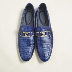 Giày tây Form dài đẹp chuẩn men. Da bụng cá sấu xanh navy!