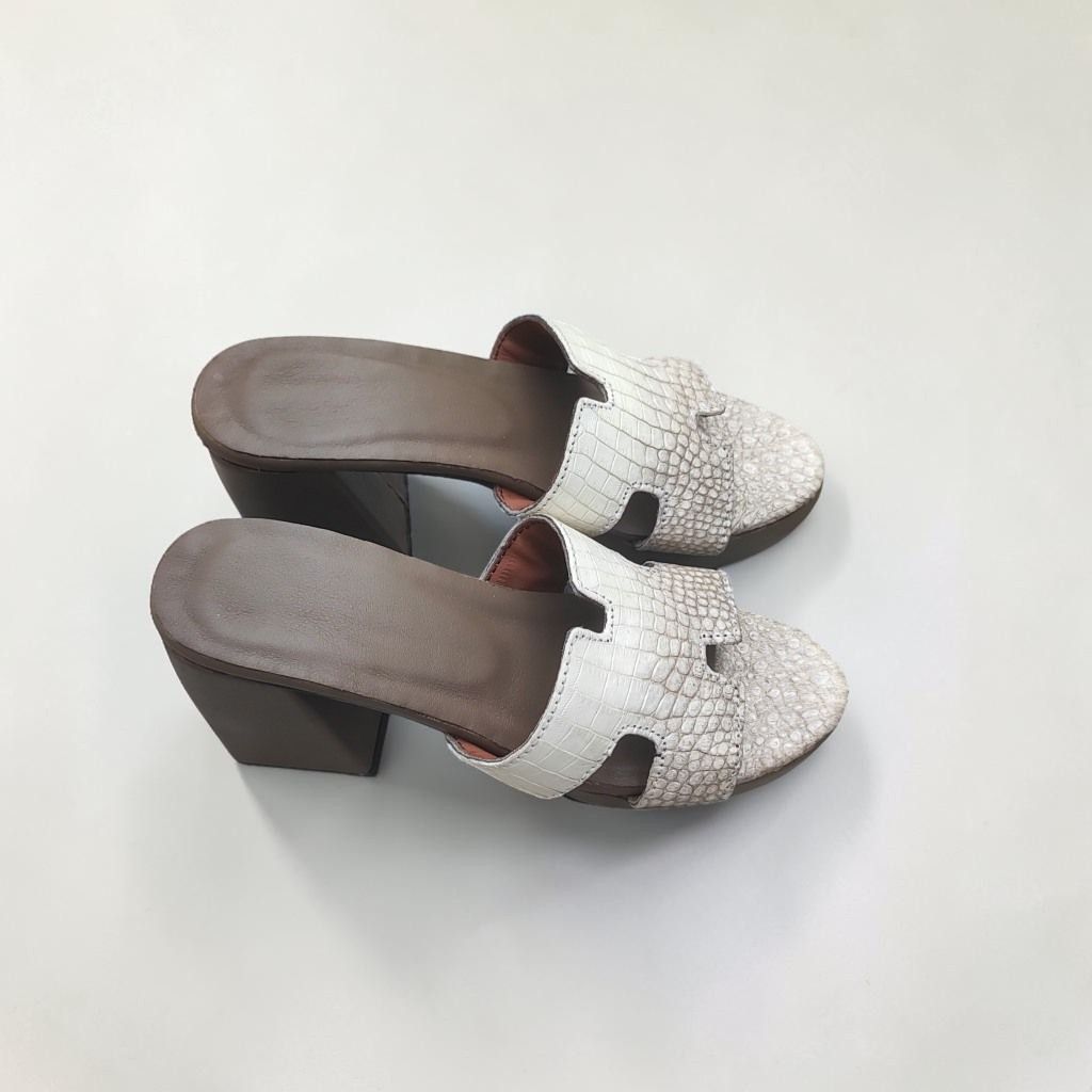 Dép cao gót Nữ 10cm. Da cá sấu bạch tạng Hàng Hiếm!