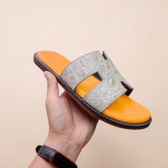 Dép ngang da bụng cá sấu Bạch tạng LÓT MÀU rất đẹp!