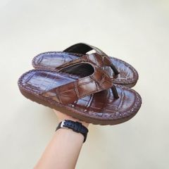 Dép kẹp đế cao. Full Da cá sấu màu Nâu huyền thoại!