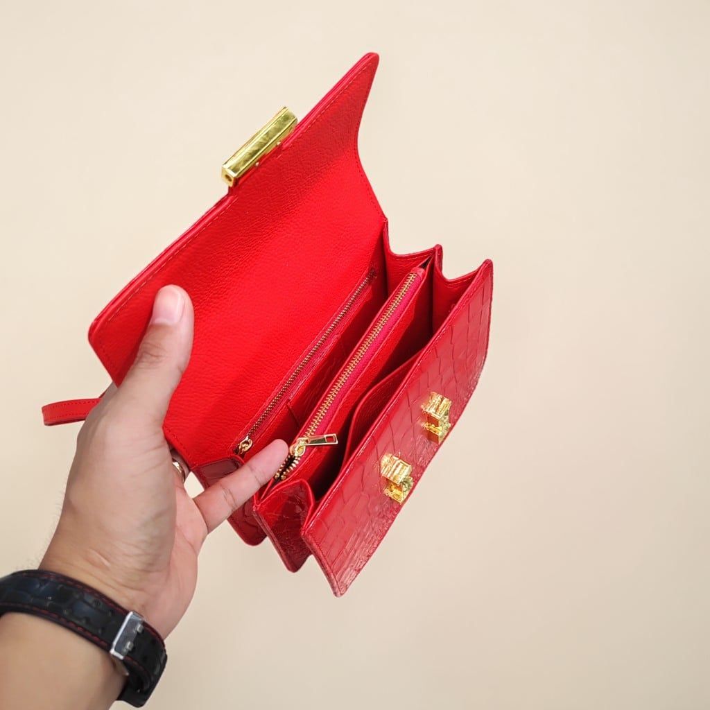 Túi đeo vai Nữ da bụng cá sấu đỏ Nổi bật. Thiết kế thương hiệu!