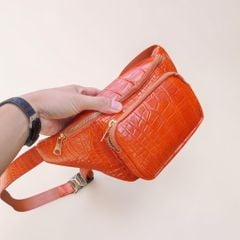 Túi đeo bụng Da cá sấu Loại Dày phình to Đựng nhiều đồ. Phiên bản Vàng bò đẹp Nổi bật!