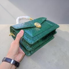 Túi da cá sấu Khóa rắn cực CHẤT. Da bụng cá sấu Xanh rêu!