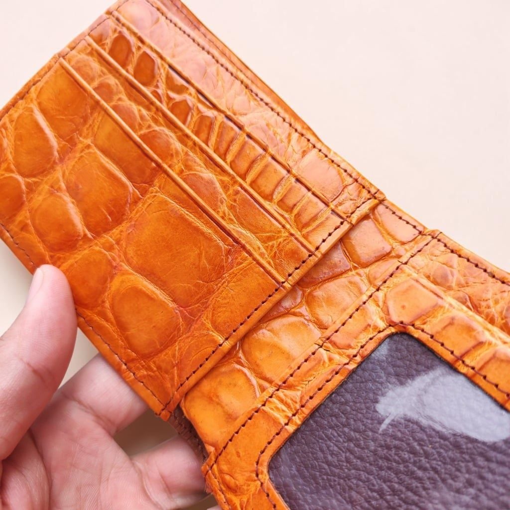 Ví 2 mặt Da bụng cá sấu Vàng bò đẹp Nổi bật!