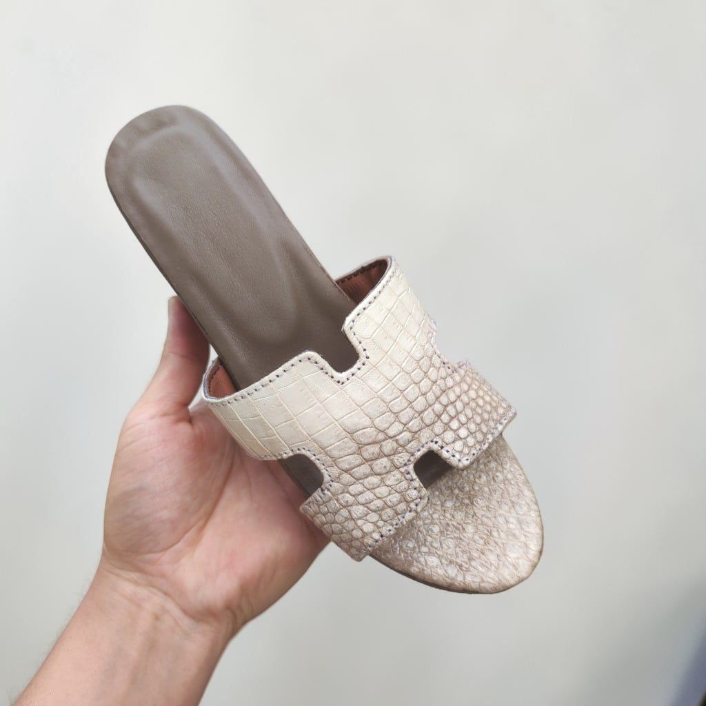 Dép cao gót Nữ 10cm. Da cá sấu bạch tạng Hàng Hiếm!