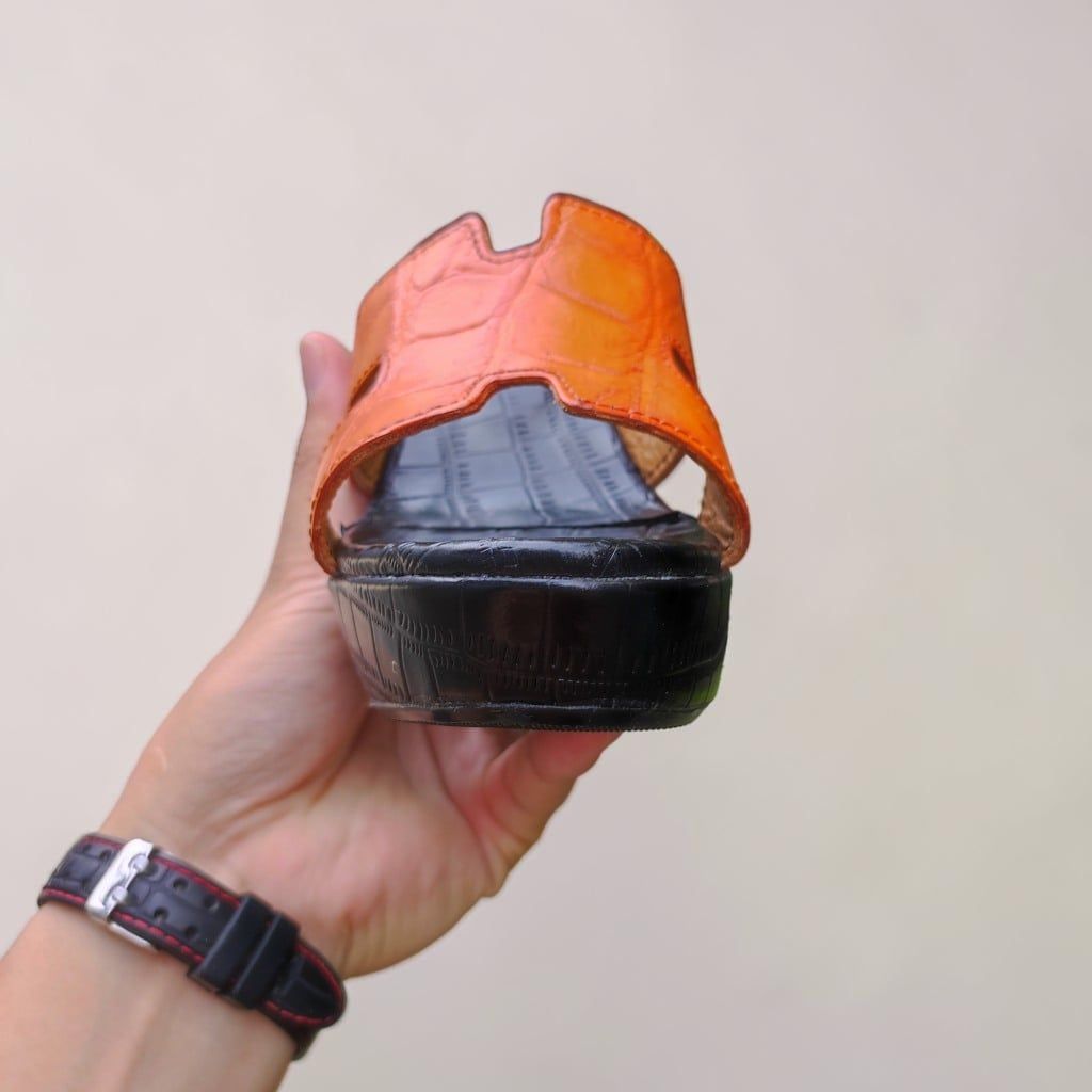 Dép cao gót 10cm cho Nữ. Da cá sấu Vàng bò Nổi bật!