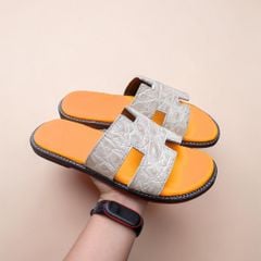 Dép ngang da bụng cá sấu Bạch tạng LÓT MÀU rất đẹp!