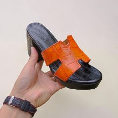 Dép cao gót 10cm cho Nữ. Da cá sấu Vàng bò Nổi bật!