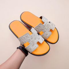 Dép ngang da bụng cá sấu Bạch tạng LÓT MÀU rất đẹp!