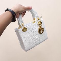 Túi xách nữ size 20 nhỏ gọn có dây đeo. Da cá sấu trắng Bạch tạng!