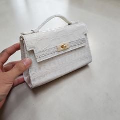 Túi nữ Size nhỏ kiêm cầm tay Da bụng cá sấu Bạch tạng!