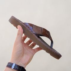 Dép kẹp đế cao. Full Da cá sấu màu Nâu huyền thoại!