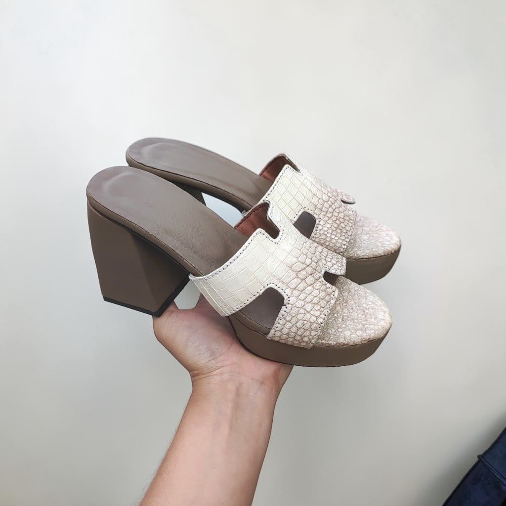 Dép cao gót Nữ 10cm. Da cá sấu bạch tạng Hàng Hiếm!
