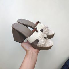 Dép cao gót Nữ 10cm. Da cá sấu bạch tạng Hàng Hiếm!