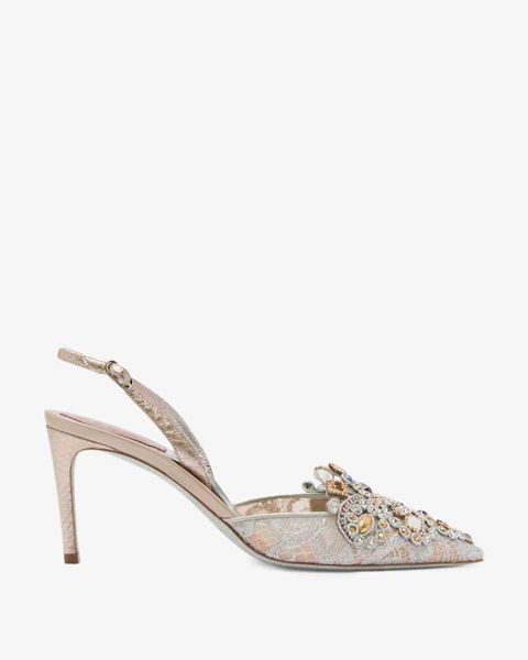  Giày Cao Gót Nữ Rene Caovilla Jewel Slingback In Lace Veneziana 75 