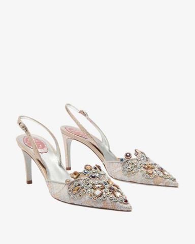 Giày Cao Gót Nữ Rene Caovilla Jewel Slingback In Lace Veneziana 75