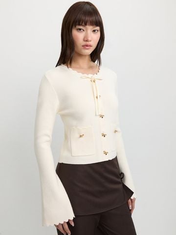 Áo Cardigan Dệt Kim Tay Loe Viền Sóng