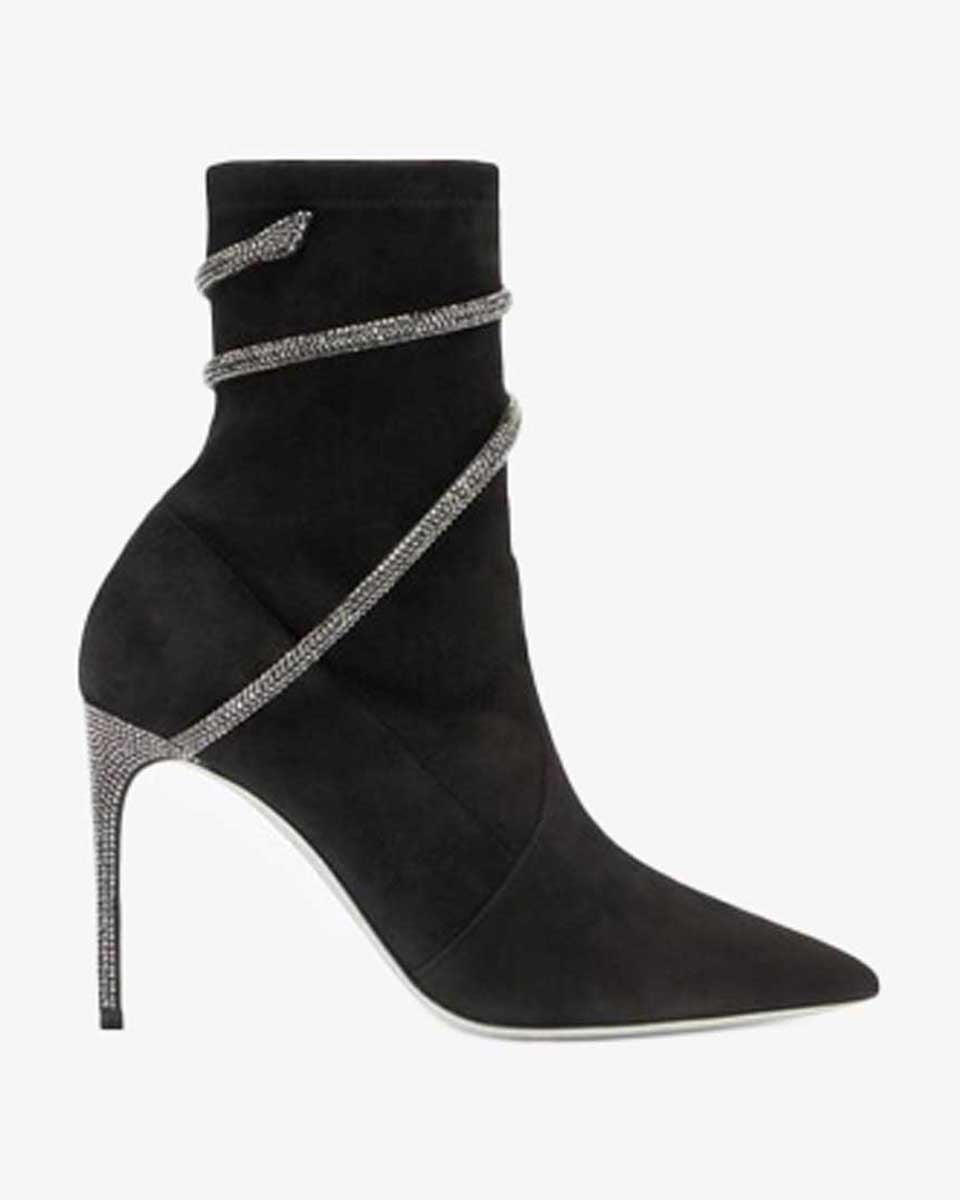  Giày Boots Nữ Rene Caovilla Cleo Crystals Black Bootie 100 mm 
