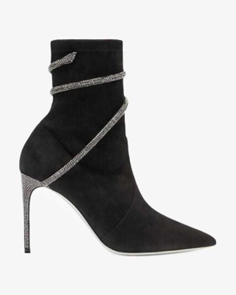  Giày Boots Nữ Rene Caovilla Cleo Crystals Black Bootie 100 mm 