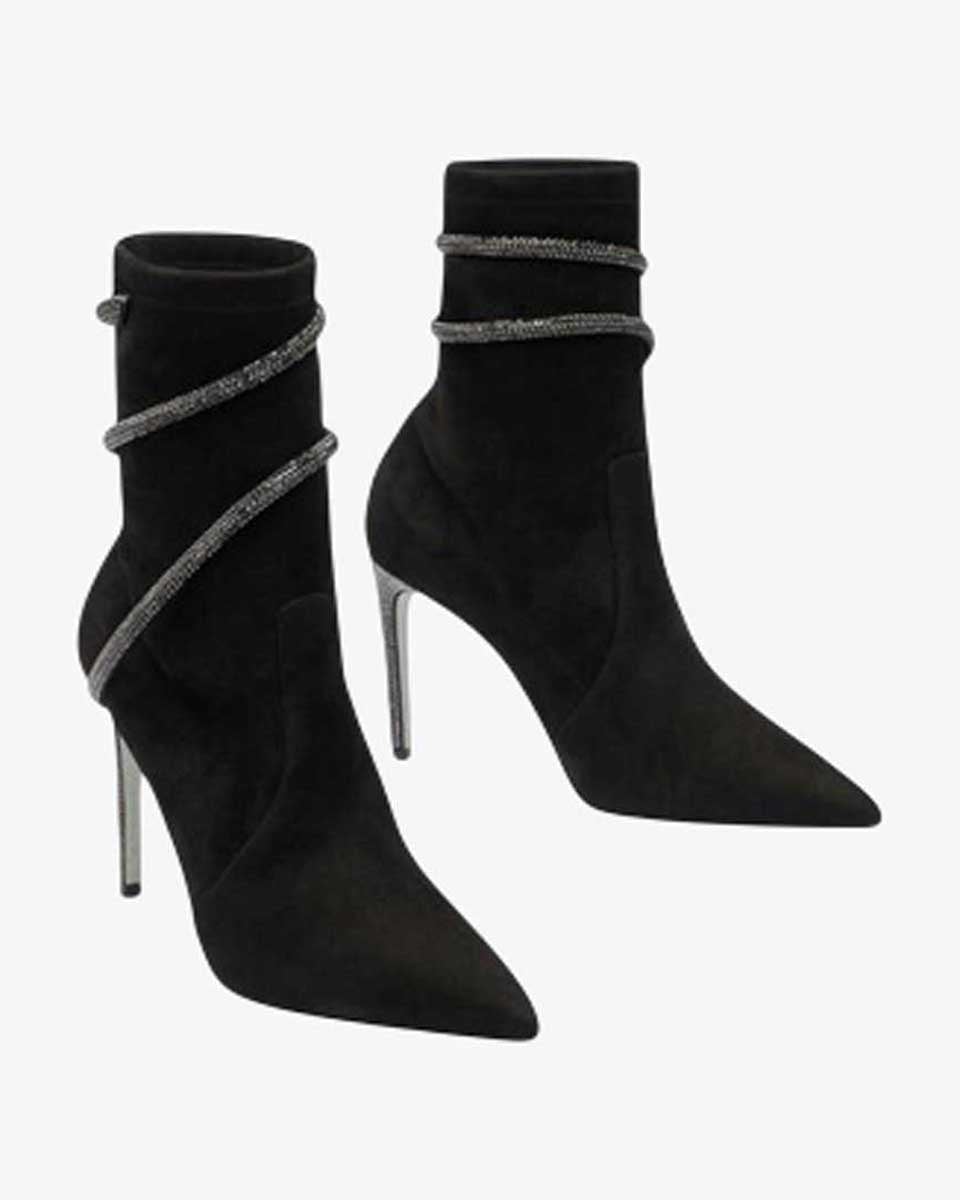  Giày Boots Nữ Rene Caovilla Cleo Crystals Black Bootie 100 mm 