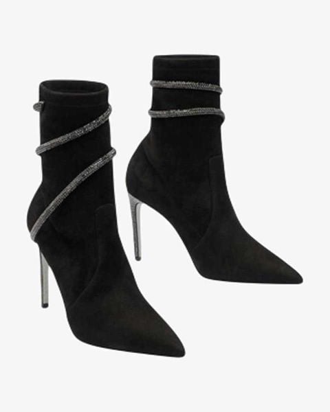  Giày Boots Nữ Rene Caovilla Cleo Crystals Black Bootie 100 mm 
