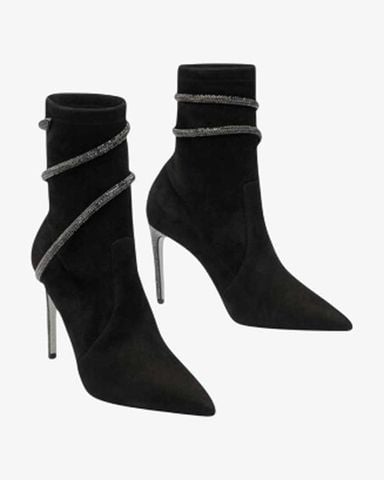 Giày Boots Nữ Rene Caovilla Cleo Crystals Black Bootie 100 mm