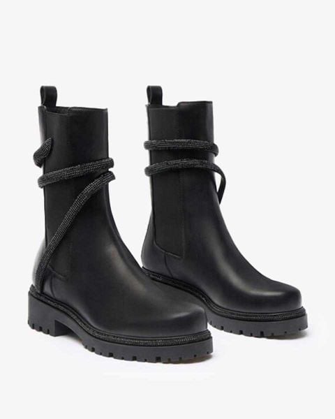  Giày Boots Nữ Rene Caovilla Cleo Crystal Black Bootie 25 
