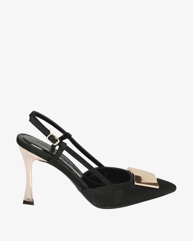 Giày Cao Gót Black Leather Slingback Pump Primadonna Collection