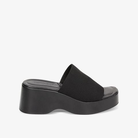 Dép Quai Ngang Nữ Black Fabric Wedges Primadonna Collection