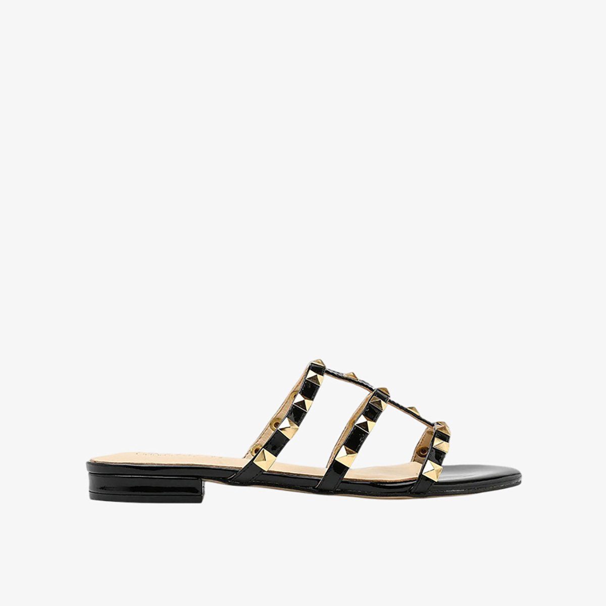  Dép Nữ Pazzion Ingrid Gold Studded Cage Patent Leather Slides 