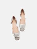  Giày Đế Bệt Nữ Pazzion Beatrice Silver Square Buckle Heels 