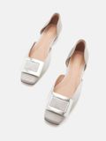  Giày Đế Bệt Nữ Pazzion Beatrice Silver Square Buckle Heels 