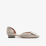  Giày Đế Bệt Nữ Pazzion Beatrice Silver Square Buckle Heels 