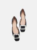  Giày Đế Bệt Nữ Pazzion Beatrice Silver Square Buckle Heels 