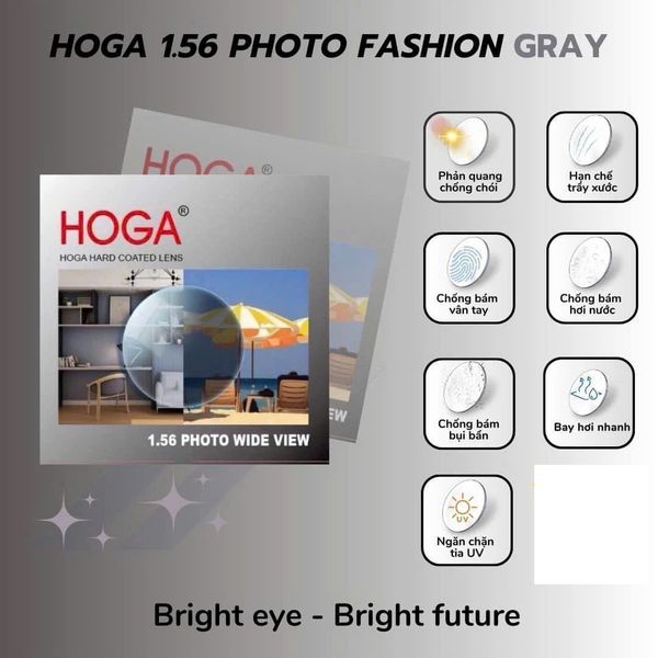  HOGA- 1.56 đơn tròng đổi màu khói-Grey trasition single vision lens 