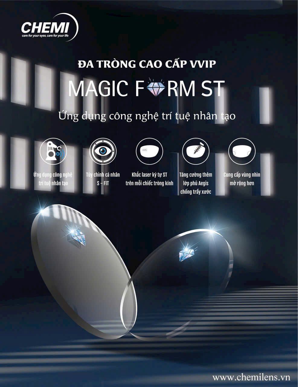  Chemi- Đa tròng cao cấp VVIP progressive multifocal-  MAGIC FORM ST Phủ Blue cut coating 