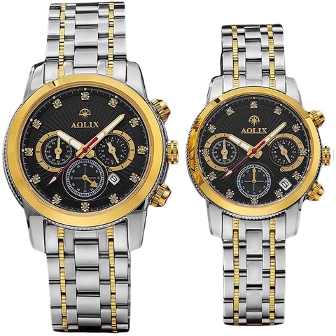 đồng hồ đôi dây thép chronograph aolix al-7049