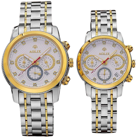đồng hồ đôi dây thép chronograph aolix al-7049