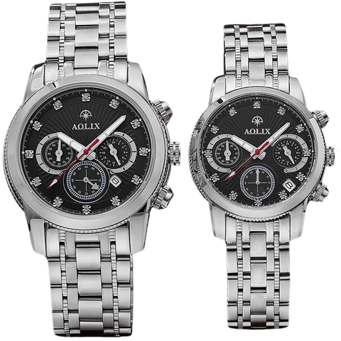 đồng hồ đôi dây thép chronograph aolix al-7049