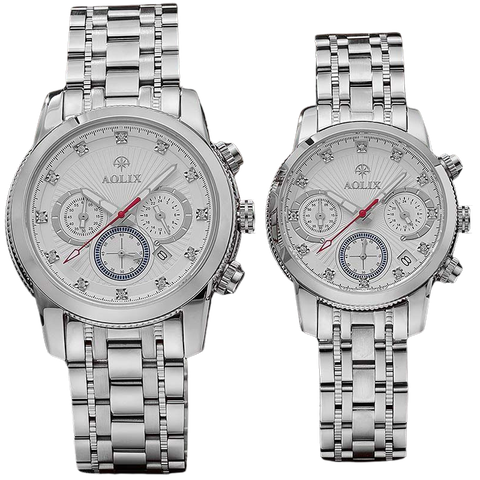 đồng hồ đôi dây thép chronograph aolix al-7049