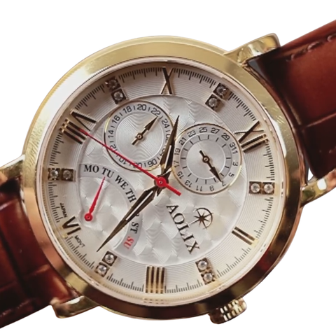  Đồng Hồ Nam Dây Da Aolix AL-7076G Sapphire Bảo Hành Chính Hãng 5 Năm 